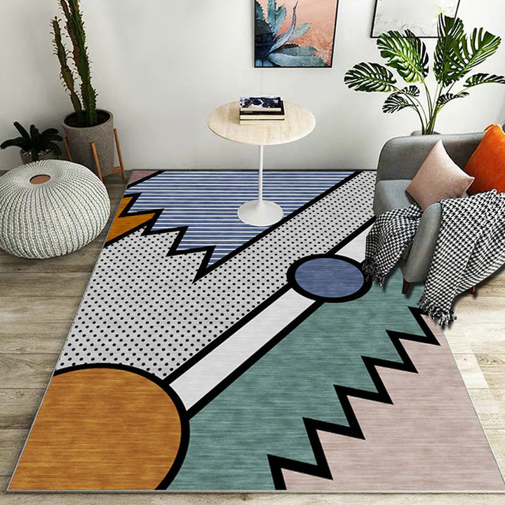 Stylish kleurblok geometrisch patroon tapijt polyester modernistische tapijt huisdiervriendelijk antislip achterkant tapijt voor de woonkamer