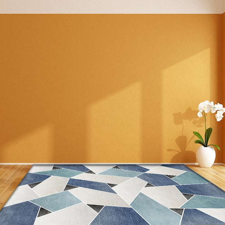 Uniek geometrisch patroon tapijt Blauw en Groen Moderne tapijt Polyester Wasbaar Huisdier vriendelijke antislip tapijt voor de woonkamer