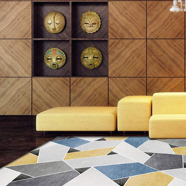 Uniek geometrisch patroon tapijt Blauw en Groen Moderne tapijt Polyester Wasbaar Huisdier vriendelijke antislip tapijt voor de woonkamer