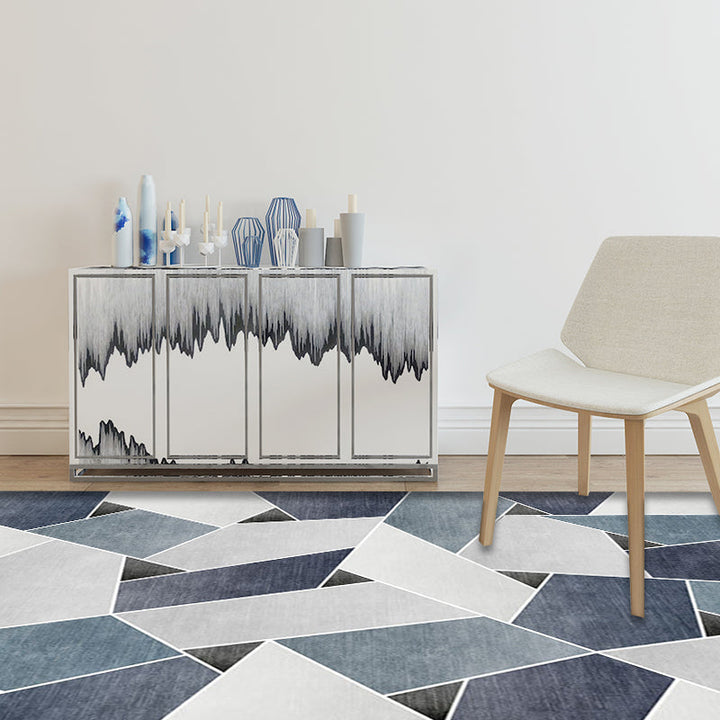 Uniek geometrisch patroon tapijt Blauw en Groen Moderne tapijt Polyester Wasbaar Huisdier vriendelijke antislip tapijt voor de woonkamer