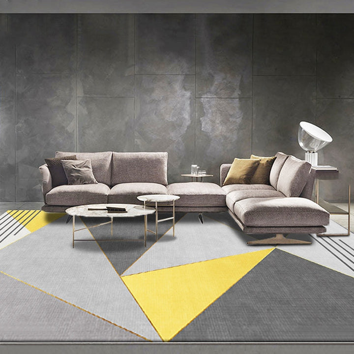 Nieuw geometrisch patroon tapijt geel en grijs modern tapijt polyester wasbaar huisdiervriendelijk antislip tapijt voor de woonkamer