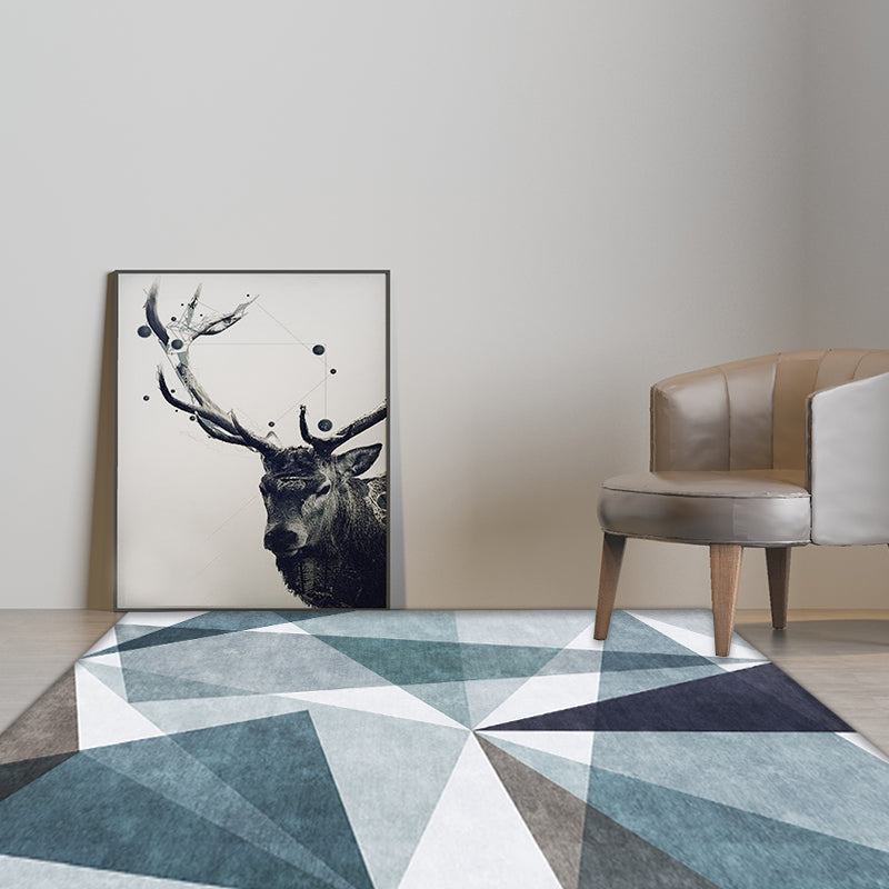 Casual geometrisch patroon tapijt blauw polyester tapijtWasbaar huisdiervriendelijk antislip tapijt voor de woonkamer