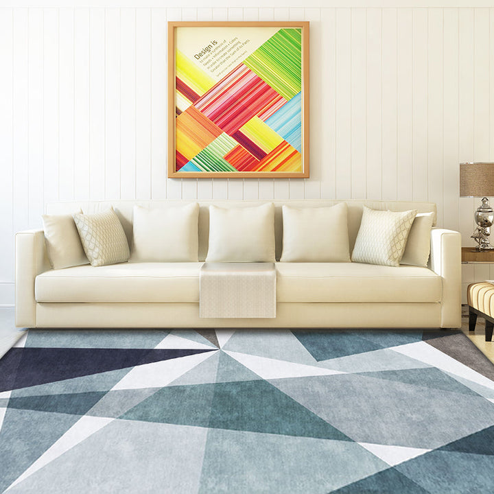 Casual geometrisch patroon tapijt blauw polyester tapijtWasbaar huisdiervriendelijk antislip tapijt voor de woonkamer