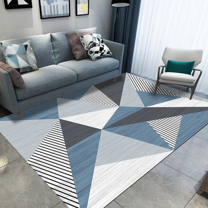 Blauw- en Grijs Modernistisch Tapijt Polyester Geometrisch en Gestreept Patroon Tapijt Huisdier Vriendelijk Wasbaar Antislip Mat Tapijt voor de Woonkamer