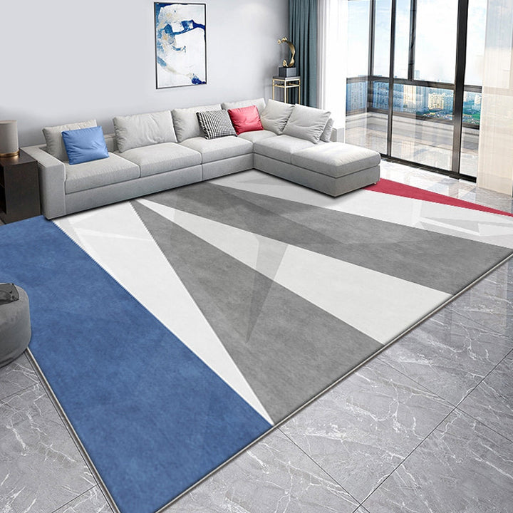 Grijze en Blauwe Moderne Vloerkleed Polyester Kleurblok Vloerkleed Huisdiervriendelijk Wasbaar Antislip Achterkant Vloerkleed voor de Woonkamer