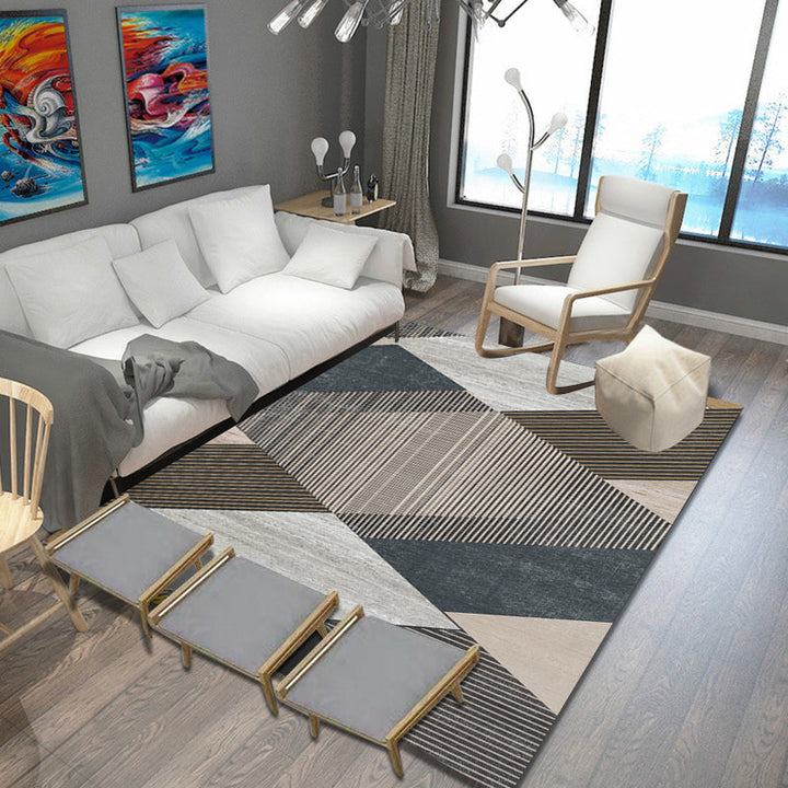 Een unieke kleurrijke gestreepte tapijt met geometrische print van polyester Moderne tapijt Huisdier vriendelijke antislip achterkant tapijt voor de slaapkamer