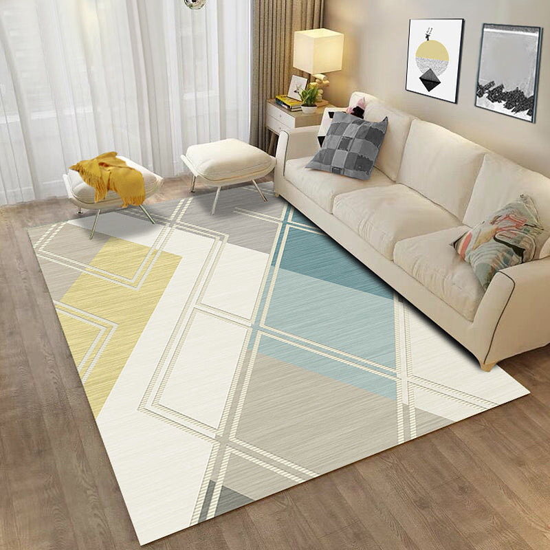 Minimalistische kleurdoos geometrisch patroon tapijt beige polyester tapijt wasbaar huisdiervriendelijk antislip tapijt voor de woonkamer