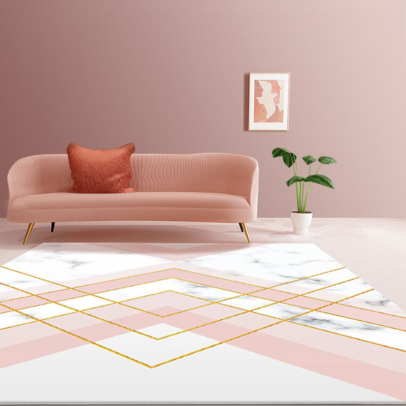 Noordse geometrische patroon tapijt groen en roze polyester tapijt wasbaar huisdiervriendelijk antislip tapijt voor de woonkamer