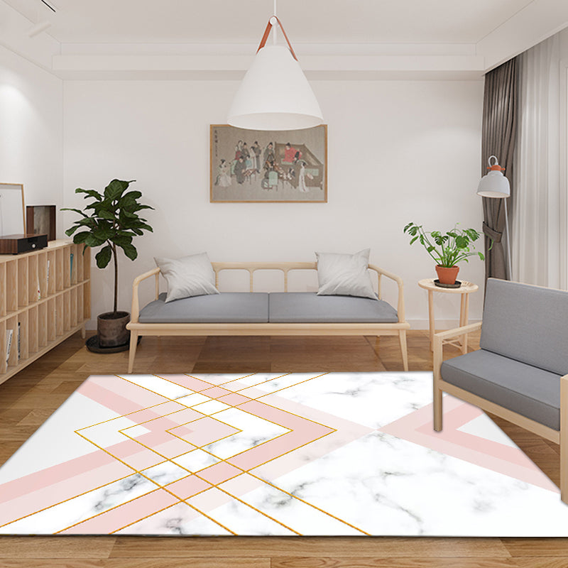 Noordse geometrische patroon tapijt groen en roze polyester tapijt wasbaar huisdiervriendelijk antislip tapijt voor de woonkamer