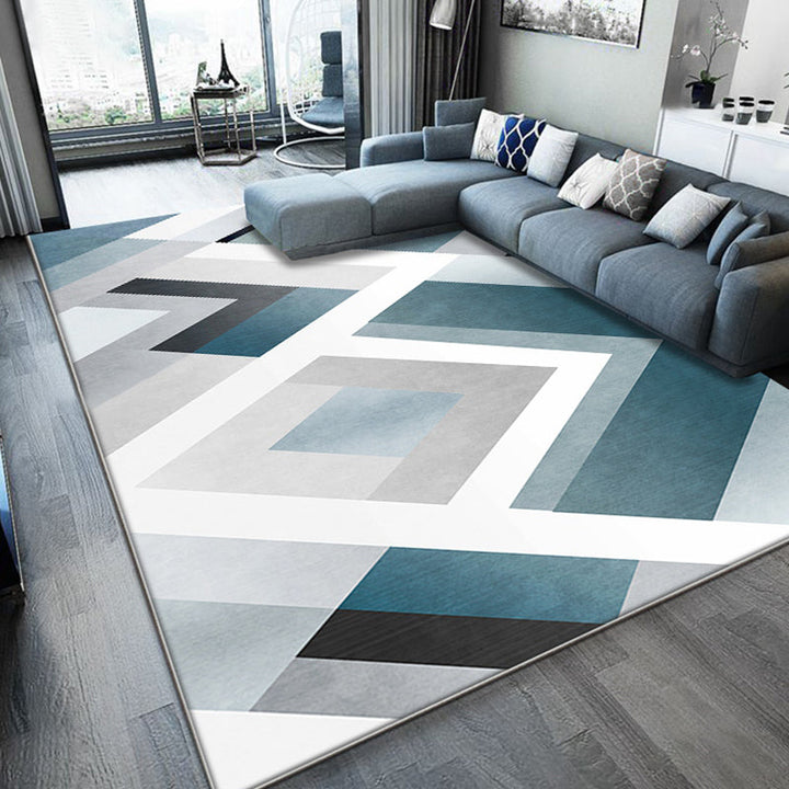 Unieke geometrische patroonvloerkleed Blauw en Wit Moderne Vloerkleed Polyester Wasbaar Diervriendelijk Antislip Vloerkleed voor de woonkamer