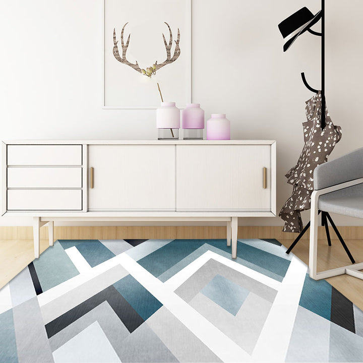 Unieke geometrische patroonvloerkleed Blauw en Wit Moderne Vloerkleed Polyester Wasbaar Diervriendelijk Antislip Vloerkleed voor de woonkamer