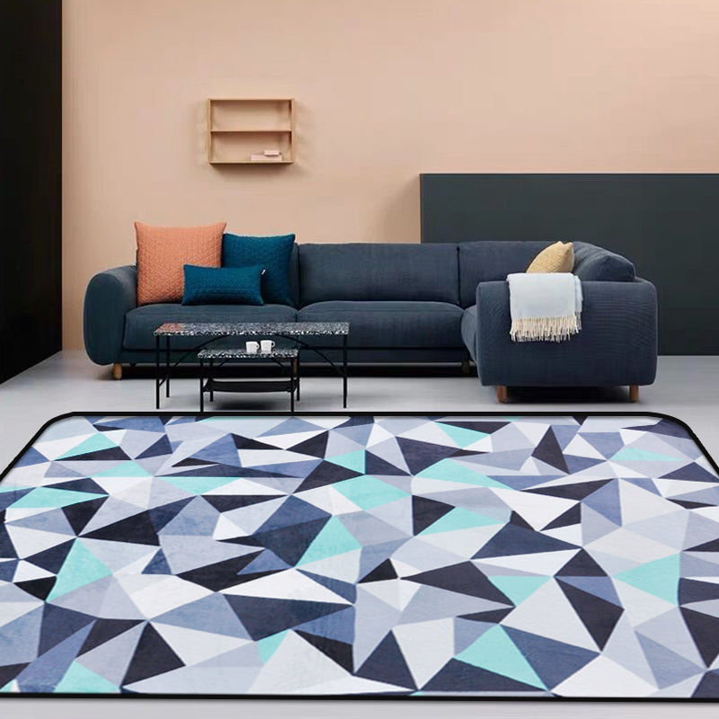 Funky Geometrisch Patroon Vloerkleed Blauw Modernistisch Vloerkleed Polyester Wasbaar Huisdiervriendelijk Antislip Vloerkleed voor de Woonkamer