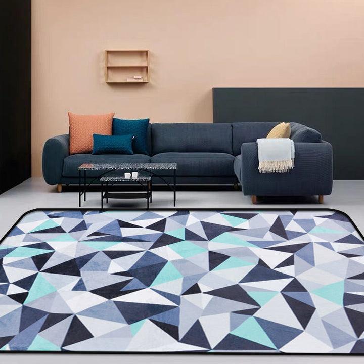 Funky Geometrisch Patroon Vloerkleed Blauw Modernistisch Vloerkleed Polyester Wasbaar Huisdiervriendelijk Antislip Vloerkleed voor de Woonkamer