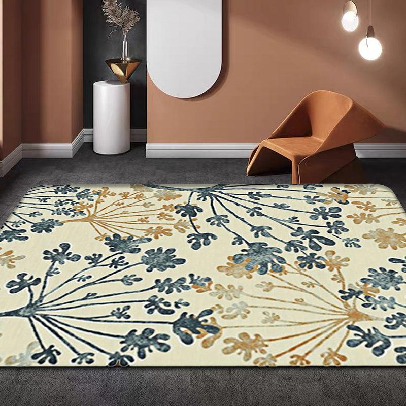 Moderner bladmotief-tapijt Groen en Beige Polyester tapijt Wasbaar Huisdier vriendelijk Antislip tapijt voor de woonkamer