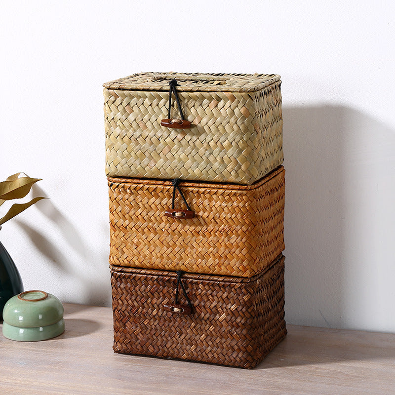 Handwoven storage box with practical lid