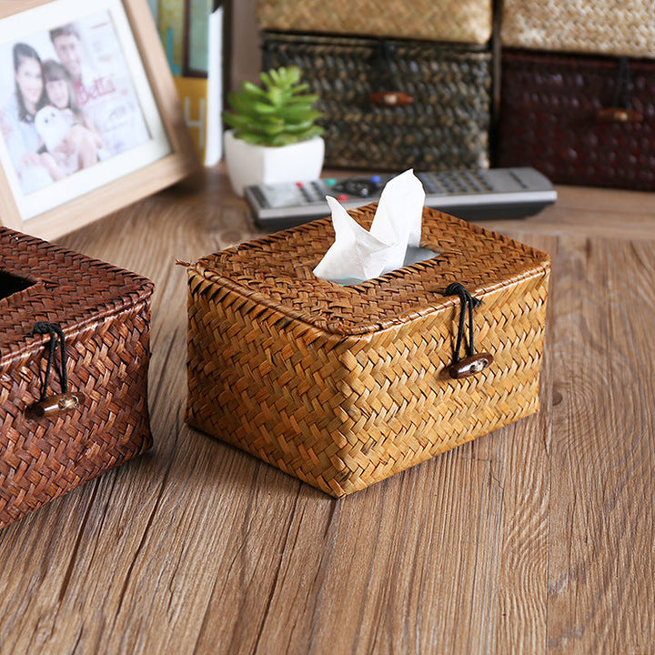 Handwoven storage box with practical lid