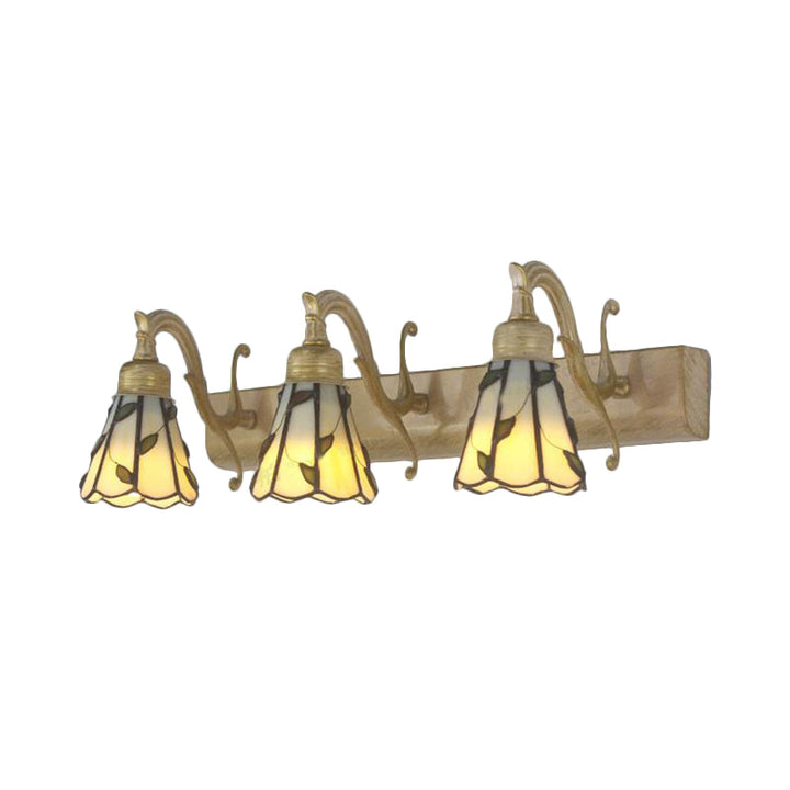 3 Köpfe Blad Spiegel Licht Rustiek Loft Buntglas Make-up Spiegel Licht met Lineaire Achterplaat in Koper/Antiek Messing/Goud