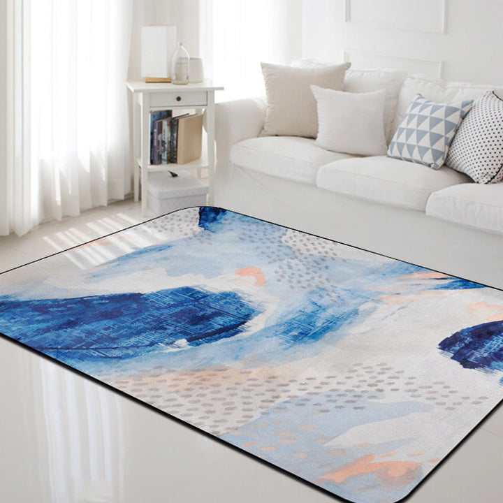 Uniek penseelstrekenpatroon Tapijt Blauw Hedendaags Tapijt Polyester Huisdiervriendelijk Antislip Achterkant Wasbaar Tapijt voor de woonkamer