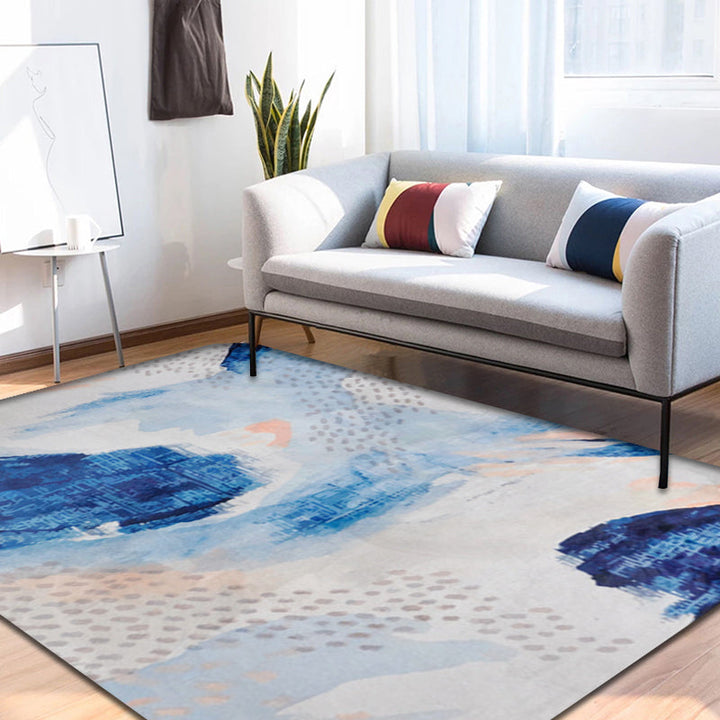Uniek penseelstrekenpatroon Tapijt Blauw Hedendaags Tapijt Polyester Huisdiervriendelijk Antislip Achterkant Wasbaar Tapijt voor de woonkamer