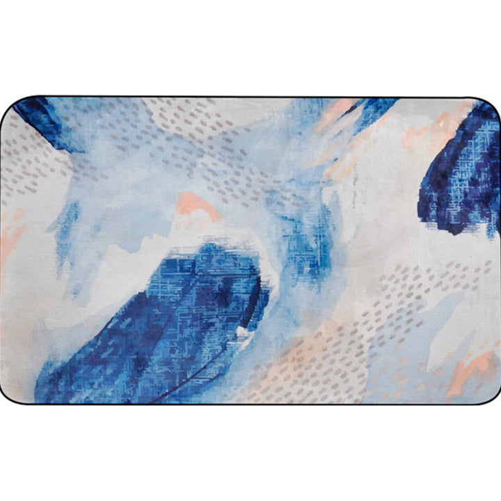 Uniek penseelstrekenpatroon Tapijt Blauw Hedendaags Tapijt Polyester Huisdiervriendelijk Antislip Achterkant Wasbaar Tapijt voor de woonkamer