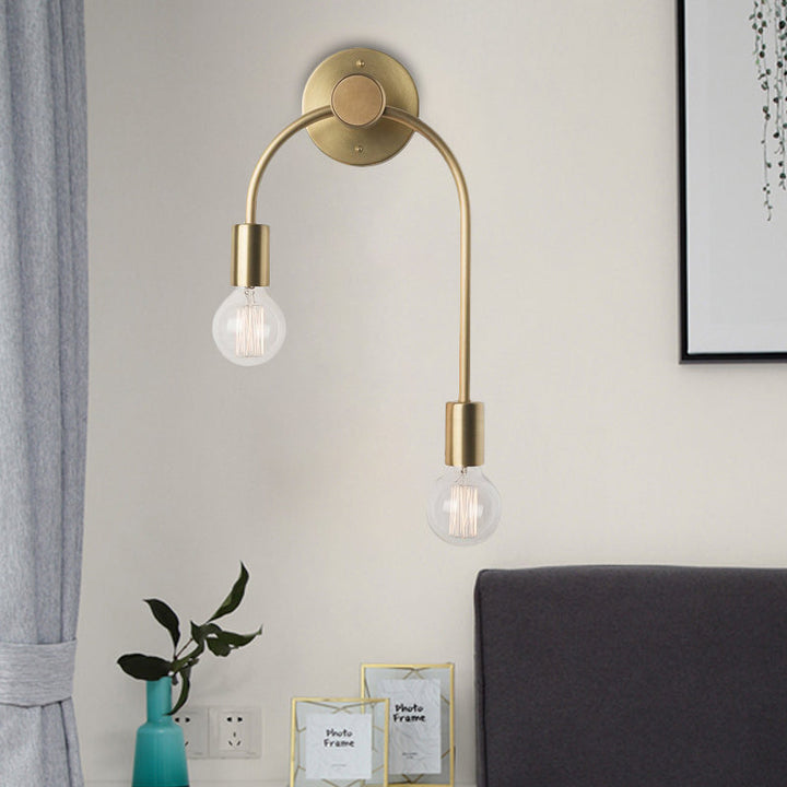 Swoop Arm Ijzeren Wandlamp Muurbevestigde Minimalistische 2-Licht Zwart/Goud Wandverlichting met Gratis Lampontwerp