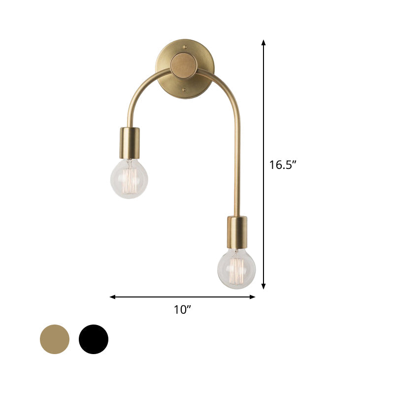 Swoop Arm Ijzeren Wandlamp Muurbevestigde Minimalistische 2-Licht Zwart/Goud Wandverlichting met Gratis Lampontwerp