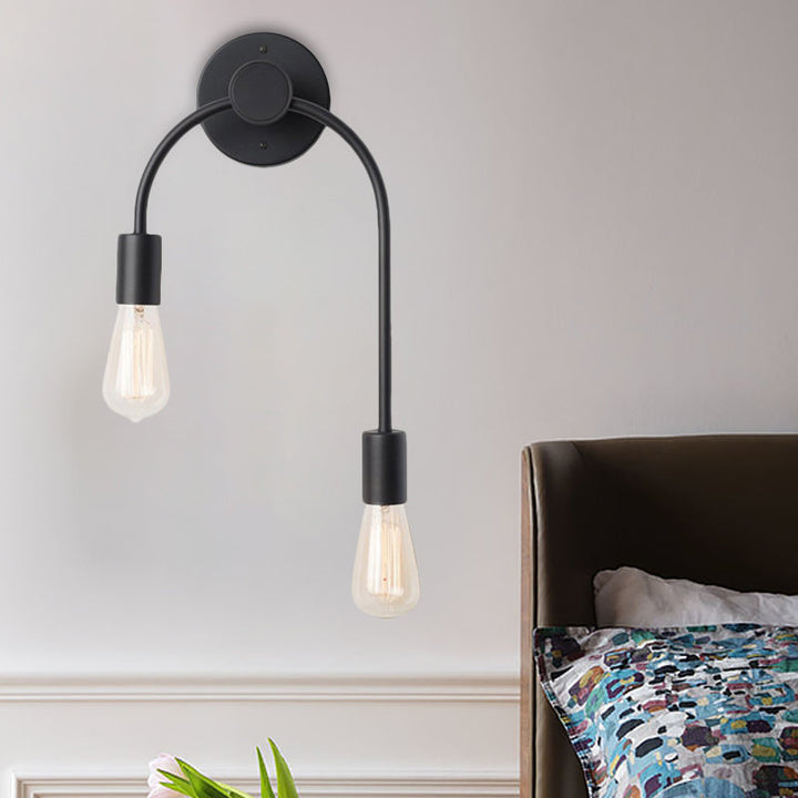 Swoop Arm Ijzeren Wandlamp Muurbevestigde Minimalistische 2-Licht Zwart/Goud Wandverlichting met Gratis Lampontwerp