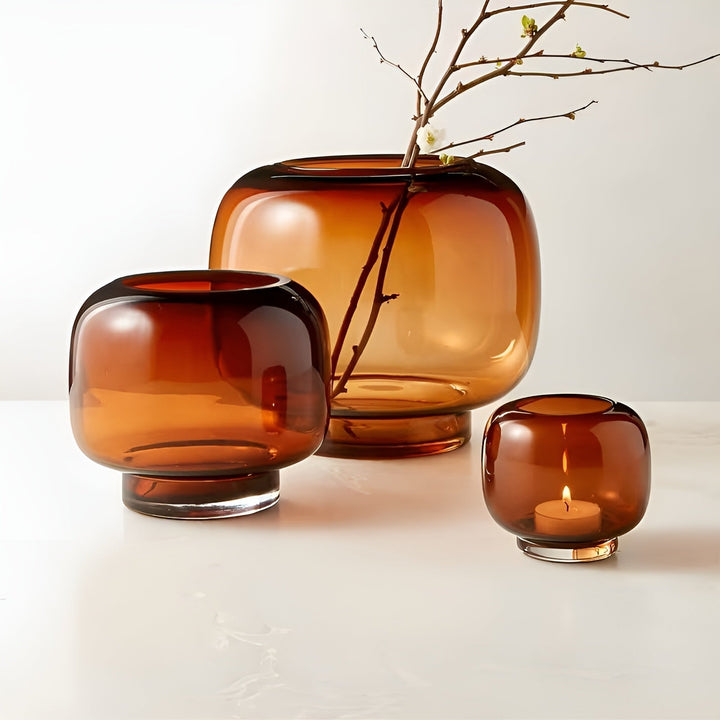 Handvaas van glas door Arostaown – minimalistisch en decoratief | Transparante binnenkant voor bloemen, hydroponics en moderne planten in amber