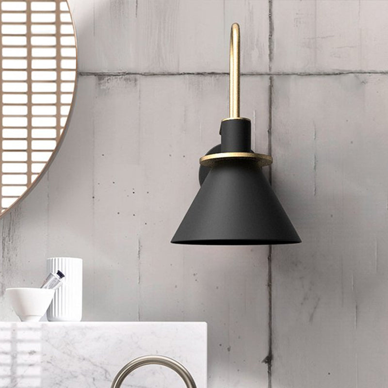 Zwart/Wit/Groen Kegelwandlamp Macaron 1-Licht Metaal Wandgemonteerde Lamp met gebogen Arm voor de slaapkamer, Warm/Wit Licht