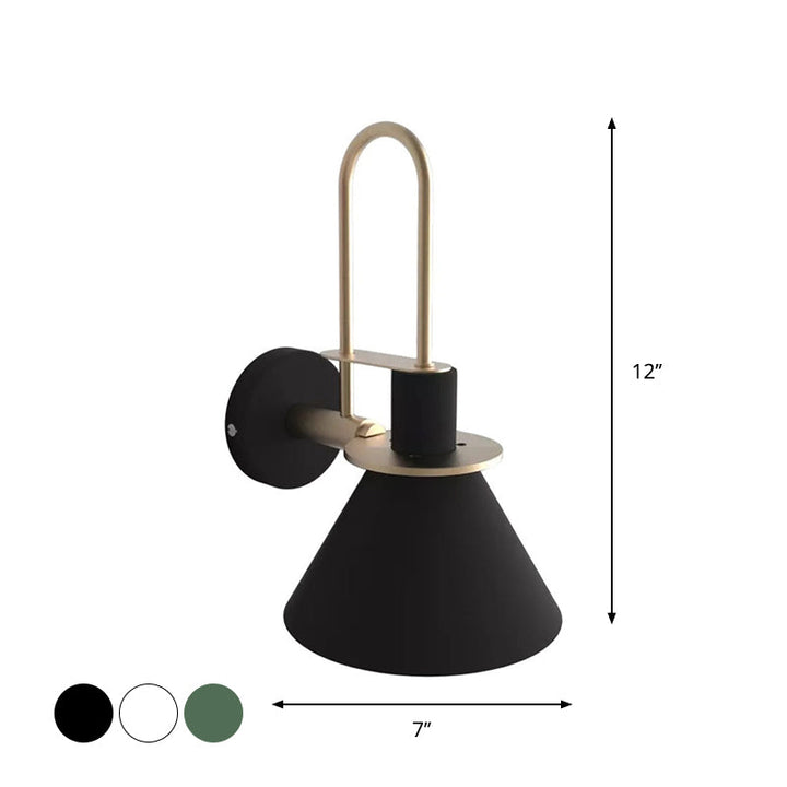 Zwart/Wit/Groen Kegelwandlamp Macaron 1-Licht Metaal Wandgemonteerde Lamp met gebogen Arm voor de slaapkamer, Warm/Wit Licht