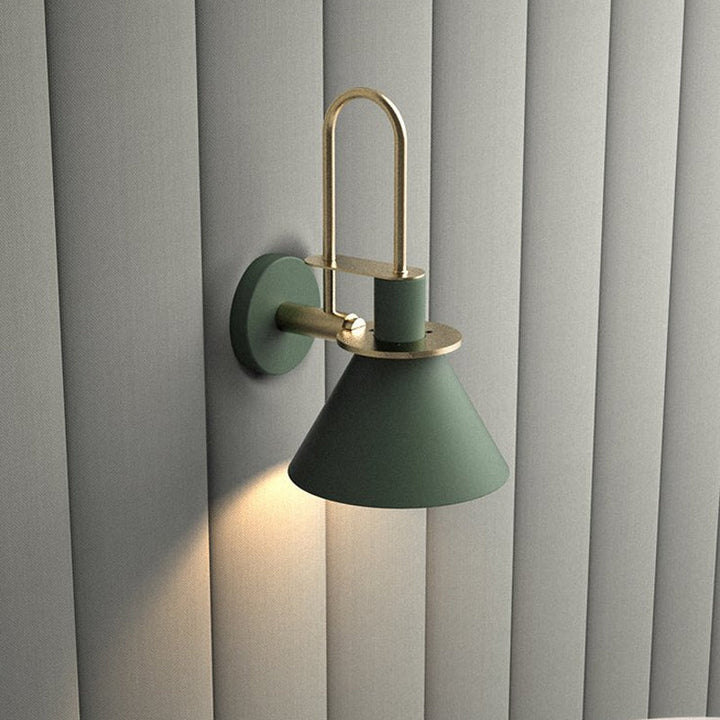 Zwart/Wit/Groen Kegelwandlamp Macaron 1-Licht Metaal Wandgemonteerde Lamp met gebogen Arm voor de slaapkamer, Warm/Wit Licht
