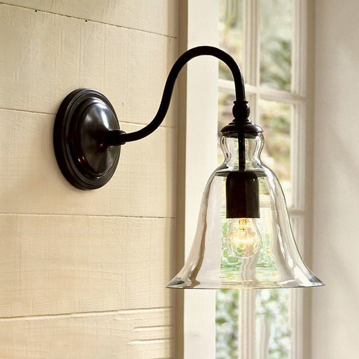 Vintage Gooseneck Wandmontage Licht Enkele-Glühbirne Duidelijk Uitladend Glas Wandverlichting in Zwart