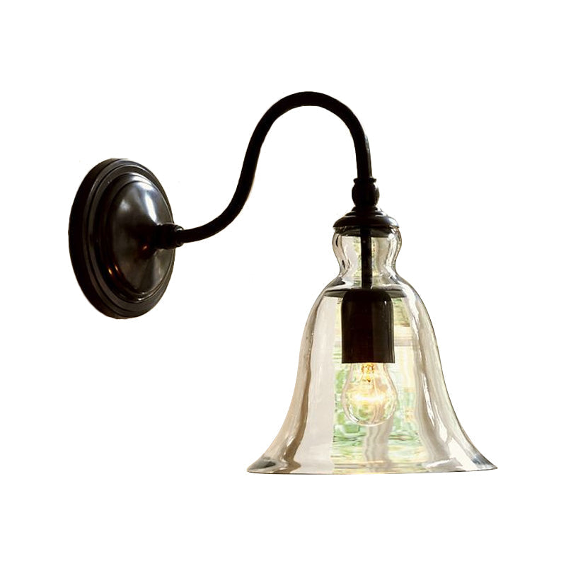 Vintage Gooseneck Wandmontage Licht Enkele-Glühbirne Duidelijk Uitladend Glas Wandverlichting in Zwart