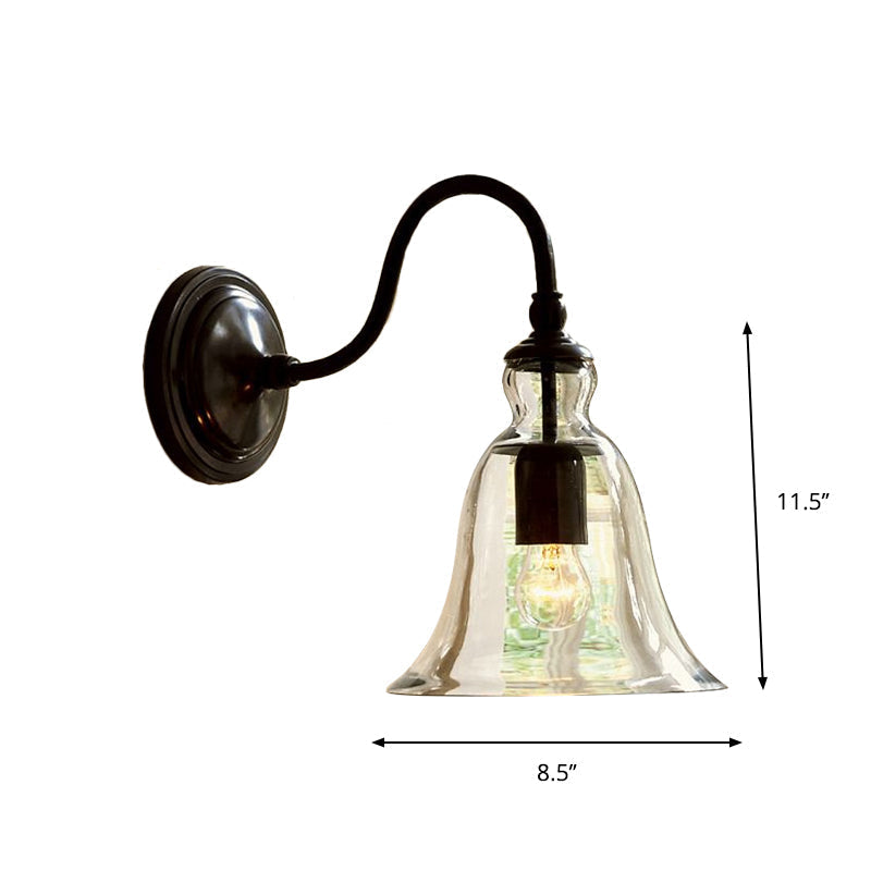 Vintage Gooseneck Wandmontage Licht Enkele-Glühbirne Duidelijk Uitladend Glas Wandverlichting in Zwart
