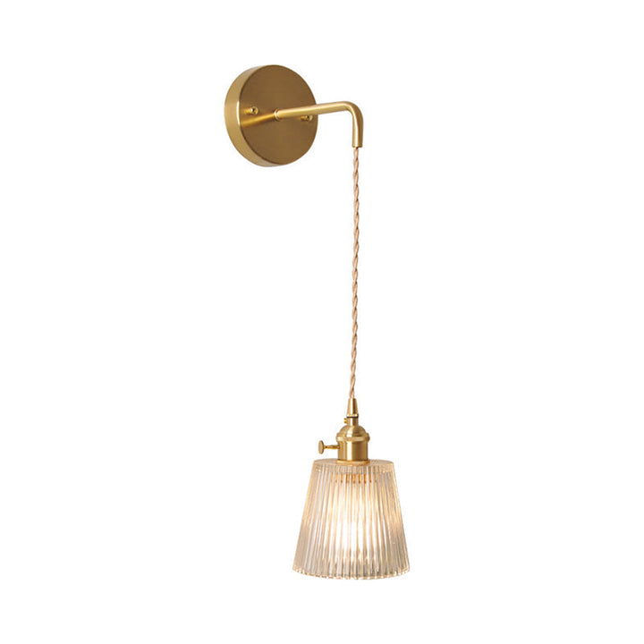 Bowl/Cylinder Nachttafel Wandverlichting Antiek Duidelijk Prisma/Golfglas 1 Gloeilamp Messing Wandlamp met Draaischakelaar
