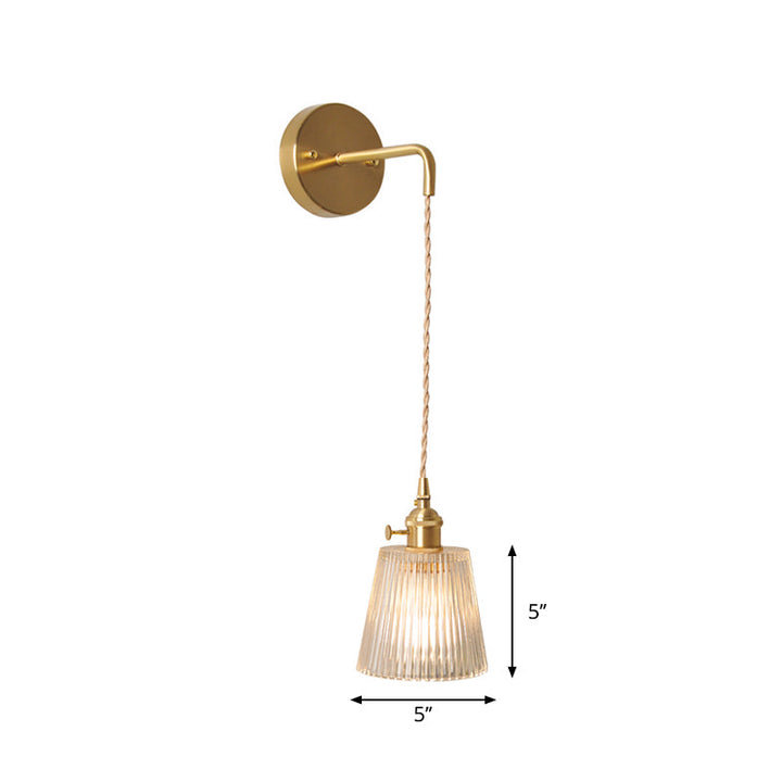 Bowl/Cylinder Nachttafel Wandverlichting Antiek Duidelijk Prisma/Golfglas 1 Gloeilamp Messing Wandlamp met Draaischakelaar