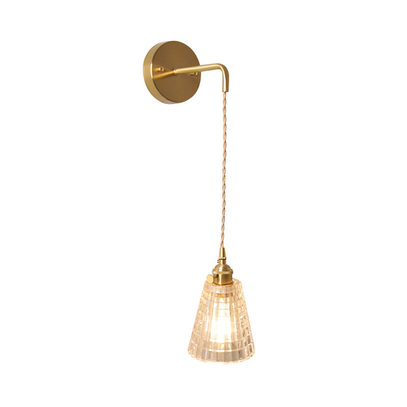 Bowl/Cylinder Nachttafel Wandverlichting Antiek Duidelijk Prisma/Golfglas 1 Gloeilamp Messing Wandlamp met Draaischakelaar