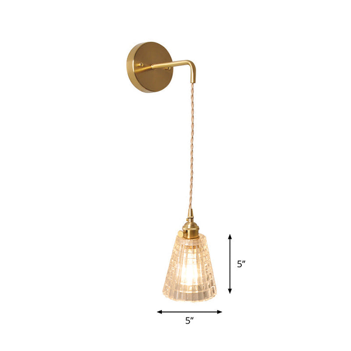 Bowl/Cylinder Nachttafel Wandverlichting Antiek Duidelijk Prisma/Golfglas 1 Gloeilamp Messing Wandlamp met Draaischakelaar