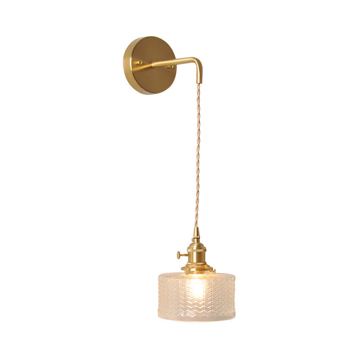Bowl/Cylinder Nachttafel Wandverlichting Antiek Duidelijk Prisma/Golfglas 1 Gloeilamp Messing Wandlamp met Draaischakelaar