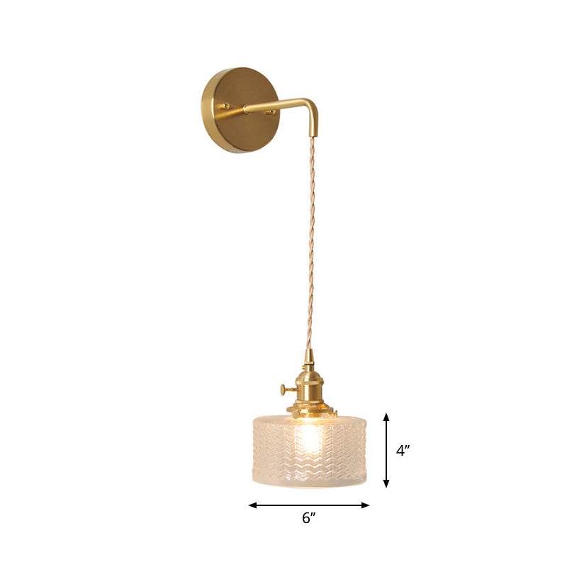 Bowl/Cylinder Nachttafel Wandverlichting Antiek Duidelijk Prisma/Golfglas 1 Gloeilamp Messing Wandlamp met Draaischakelaar