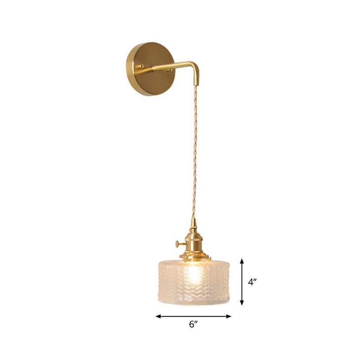 Bowl/Cylinder Nachttafel Wandverlichting Antiek Duidelijk Prisma/Golfglas 1 Gloeilamp Messing Wandlamp met Draaischakelaar