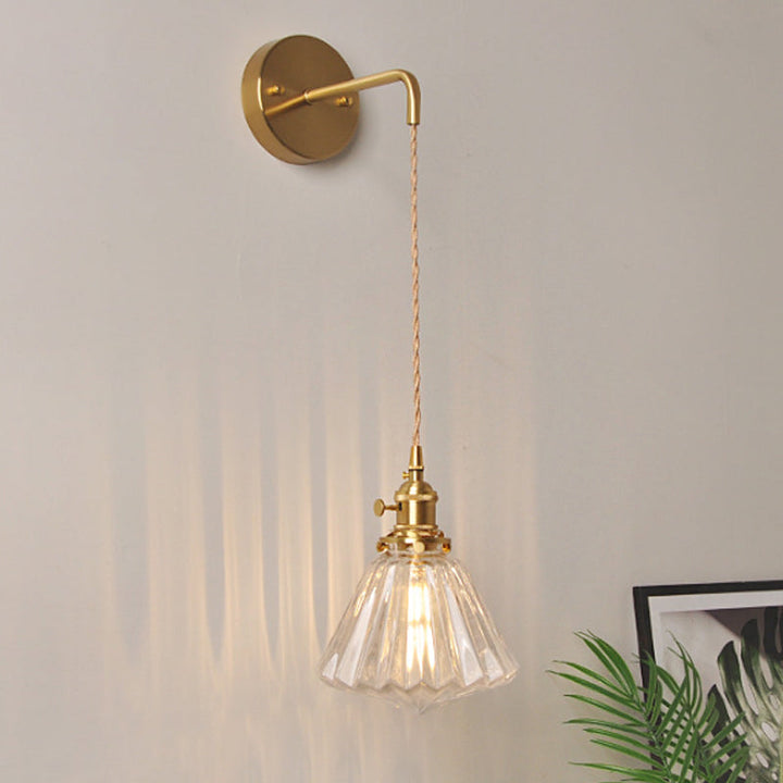 Bowl/Cylinder Nachttafel Wandverlichting Antiek Duidelijk Prisma/Golfglas 1 Gloeilamp Messing Wandlamp met Draaischakelaar