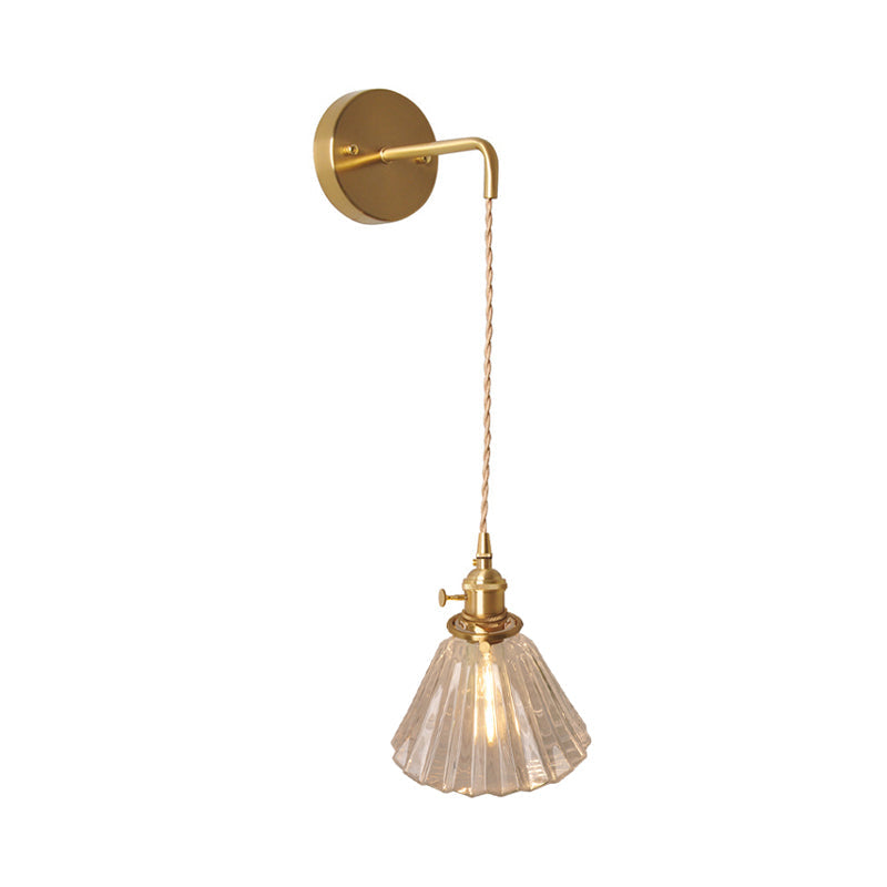 Bowl/Cylinder Nachttafel Wandverlichting Antiek Duidelijk Prisma/Golfglas 1 Gloeilamp Messing Wandlamp met Draaischakelaar