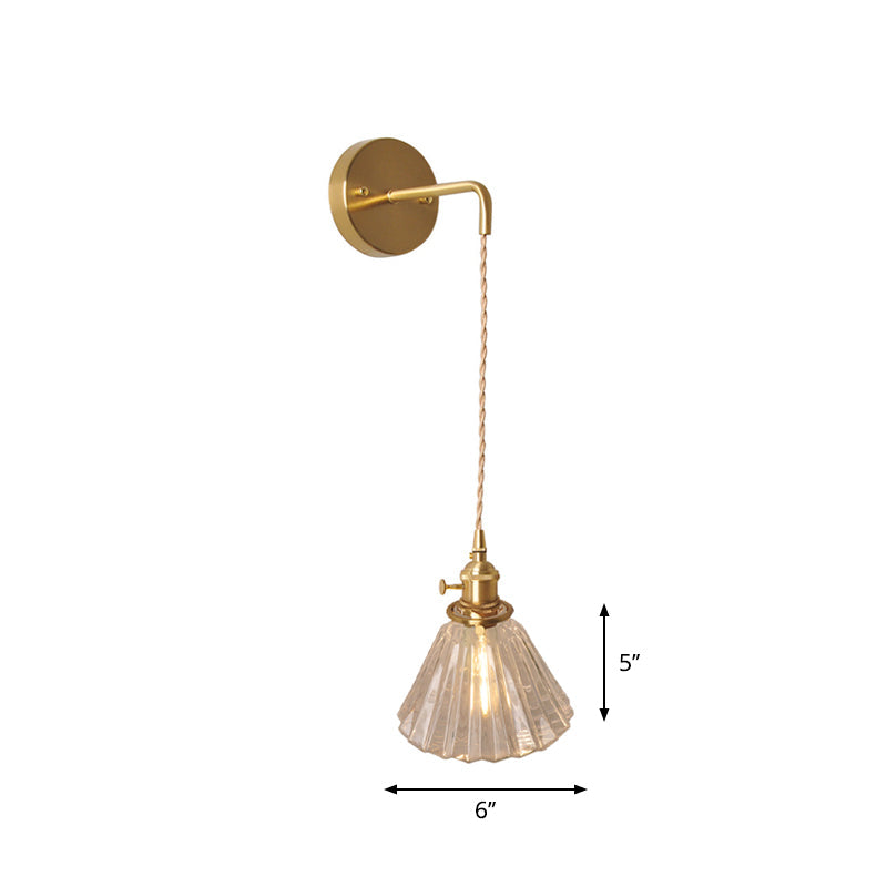 Bowl/Cylinder Nachttafel Wandverlichting Antiek Duidelijk Prisma/Golfglas 1 Gloeilamp Messing Wandlamp met Draaischakelaar