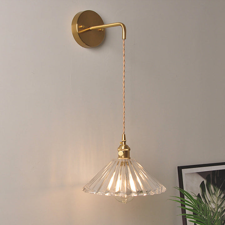 Bowl/Cylinder Nachttafel Wandverlichting Antiek Duidelijk Prisma/Golfglas 1 Gloeilamp Messing Wandlamp met Draaischakelaar