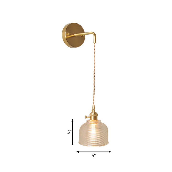 Bowl/Cylinder Nachttafel Wandverlichting Antiek Duidelijk Prisma/Golfglas 1 Gloeilamp Messing Wandlamp met Draaischakelaar