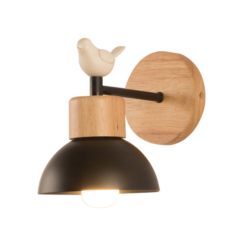 Nordic Style Wandlamp Dome 1 Gloeilamp Metaal & Hout met Vogel voor Kinderkamer