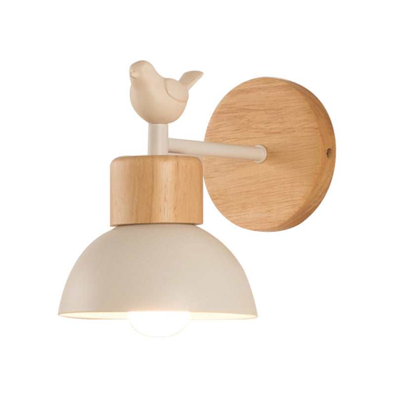 Nordic Style Wandlamp Dome 1 Gloeilamp Metaal & Hout met Vogel voor Kinderkamer