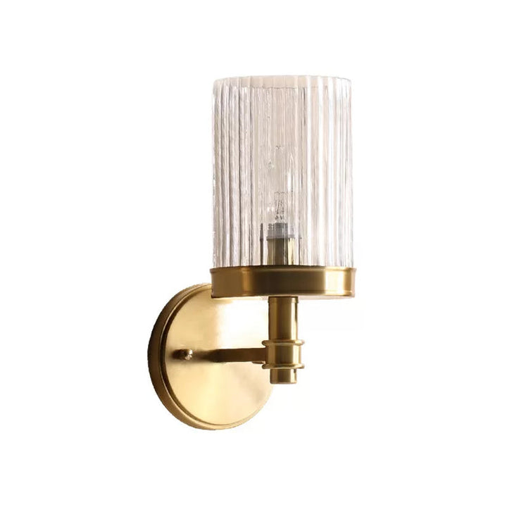 1-Lichts Wandgemonteerde Lamp Traditionele Cilinder Transparant Glazen Wandlamp in Bruin/Goud boven Bed