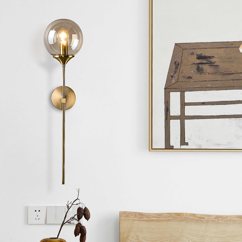 Bal Schaduw Potlood Arm Wandverlichting Postmodern Helder/Amber/Rookgrijs Glas Enkele Messing Wandgemonteerde Lamp